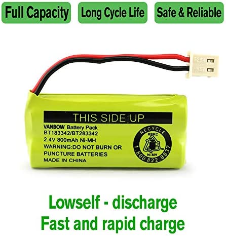 VANBOW BT183342/BT283342 2.4V 800mAh Ni-MH Battery Pack, Compatible with AT&T VTech Cordless Phone Batteries BT166342/BT266342 BT162342/BT262342 CS6709 CS6609 CS6509 CS6409 EL52100 EL50003 (Pack 4)