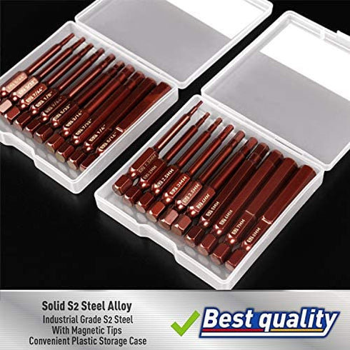 Amartisan 20-Piece Hex Head Allen Wrench Drill Bit Set, Metric and SAE S2 Steel Hex Bits Set, Magnetic Tips, 2.3" Long With Storage box