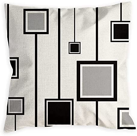 Black and White Throw Pillow Covers Silver Grey Modern Square Geometric Soft Decorative Throw pillows for Couch Bed Bedroom Sofa Set of 4 Outdoor Pillows for patio furniture 18 x 18 Inches.