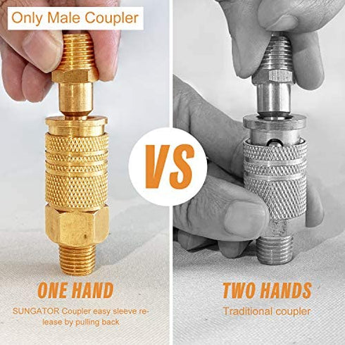 Air Coupler and Plug Kit, SUNGATOR Solid Brass Quick Connector Set, 1/4" Industrial NPT Air Compressor Accessories (8-Piece)