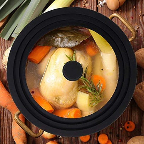 Houseables Pot Lid, Pan Cover, Universal, Silicon, Tempered Glass, Black, Fits 10", 11", 12", 4mm Thick, Vented, Replacement Top for Crockpot, Cast Iron Skillet, Heat Resistant Handle, Dishwasher Safe