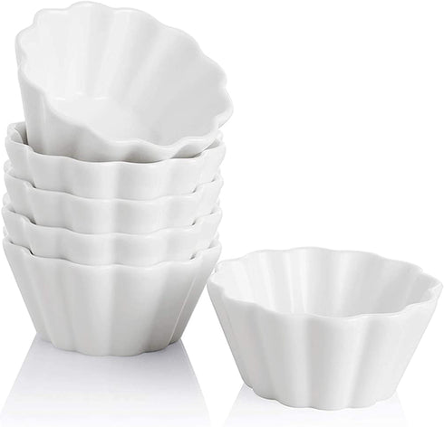 SWEEJAR Porcelain Ramekins for Creme Brulee, 8 Ounce Cupcake Baking Cups, Ceramic Souffle Dishes for Muffin, Chocolates, Truffles, Pastries, Pudding, Set of 6,(White)