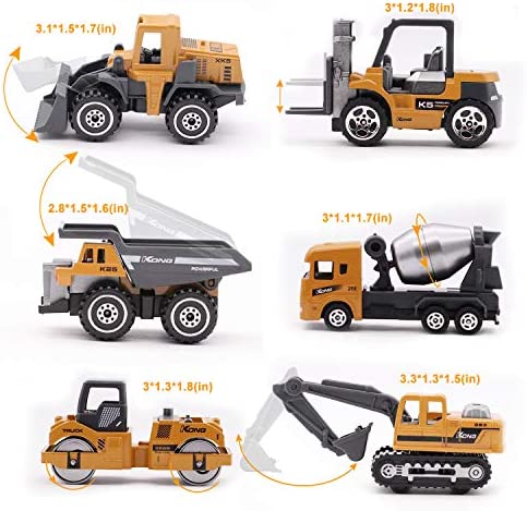 Childom Alloy Construction Engineering Vehicle Toys Set 12 Pack Stacker,Big Forklift,Heavy Duty Roller,Excavator,Heavy Transport Vehicle,Engineering Mixer Set for Kids Boys