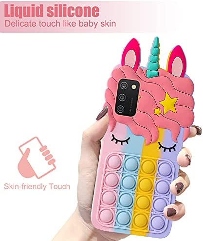 Fidget Toys Stress Relief Phone Case for Samsung Galaxy A02S,A03S, with Strap,Push Pop Bubble 3D Cartoon Funny Cute Silicone Cover for Girls Kids Teen, Aesthetic Color Bubble Case-Rainbow