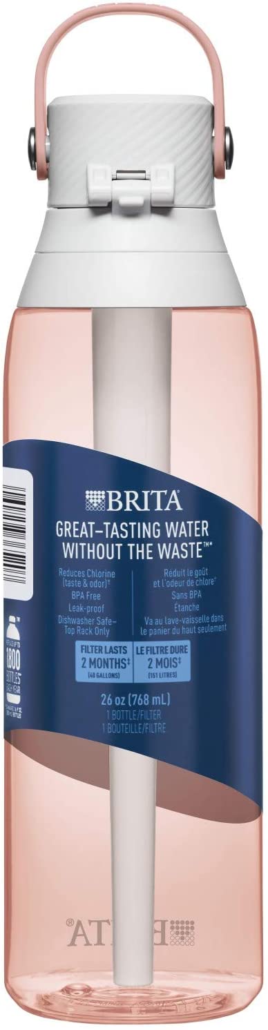 Brita Plastic Water Filter Bottle, 26 Ounce, Blush, 1 Count