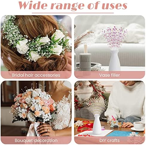 EOPER 60 Pieces 4mm Pearls String Wedding Bouquet Floral Beaded Sticks for DIY Bride Bouquet, Wedding Party Garland Decor, Table Centerpiece, Sliver