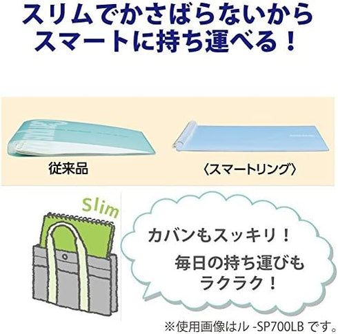 Kokuyo Campus Easy-Carry Slim Binder"Smart-Ring" A5 20-Ring Set of 3 (Light Pink, Light Blue & Clear, A5)