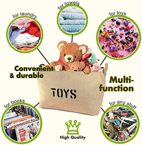 Toy Box ,Large Toy Organizer Boxes ,Jute Storage Bin ,Storage Basket - for organizing Kids Toys, Baby Clothing, Children Books,Nursery, Playroom, Gift Baskets-17 x 13 x 10 inches