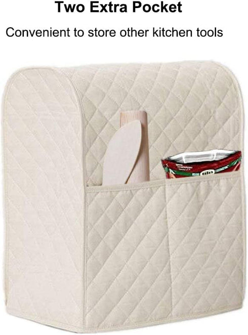 Giveme5 Kitchen Aid Mixer Cover, Leather Stand Mixer Cover Dust-Proof Cover Lattice Pattern Thicken Protector Cover Organizer Bag for Kitchen Mixer QT4.5 QT5 QT6 (Beige)