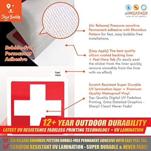 (2.50 x 2.00 inch) Waterproof UV Lamination Fade-Resistant Cross Symbol Safety Sign Vinyl Sticker for First AID Box/Kit Decal