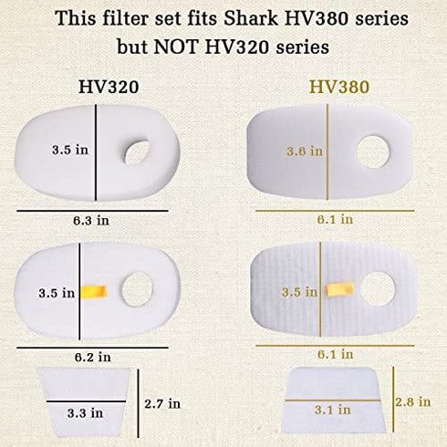 I clean 6Pack HV380 Series Filters for Shark Rocket DuoClean HV380 HV380W HV381 HV382 HV383 HV384Q ,8 Foam + 8 Felt Filters + 8 Post-filters,Replaces Part# XFFH380 XPSTFH380