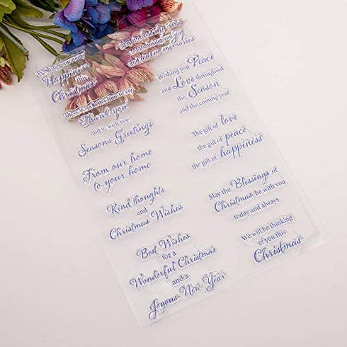 Merry Christmas Happy New Year Happy Birthday Verses Phrase Rubber Stamps Clear Stamps for Christmas Card Making Decoration and DIY Scrapbooking Rubber Stamps for Crafts
