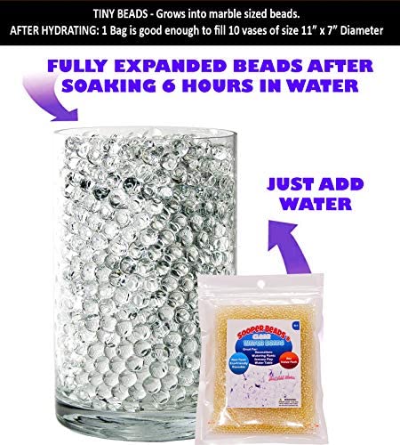 SooperBeads 20,000 Vase Filler Beads Gems Water Growing Crystal Clear Translucent Gel Pearls For Vases, Wedding Centerpiece, Floral Decoration, Plants, Kids Sensory Play Water table activities (Clear)