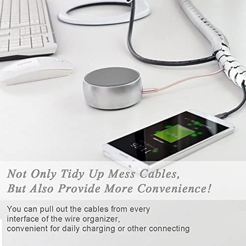 Cable Wires Organizer, Jelanry Coiled Tube Cable Management PC Cinema TV Cables Sleeve with Cord Organizer Clip Hide Wires Cover Cables, to Keep Desk Tidy, to Protect Cable from Pet's Bite White