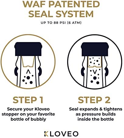 Champagne Stoppers by KLOVEO - Patented Seal (No Pressure Pump Needed) Made in Italy - Professional Grade WAF Champagne Bottle Stopper - Prosecco, Cava, and Sparkling Wine Stopper