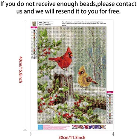 5D Full Drill Christmas Diamond Painting Kit,UNIME DIY Diamond Rhinestone Painting Kits for Adults and Children Birds Diamond Arts Craft, 12 x 16 inch (Cardinals in The Snow Birds Diamond Painting)