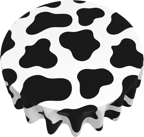 Cow Print Tablecloth Round Washable Table Cover for Kitchen Dining Picnic Party Table Mats 60 Inch