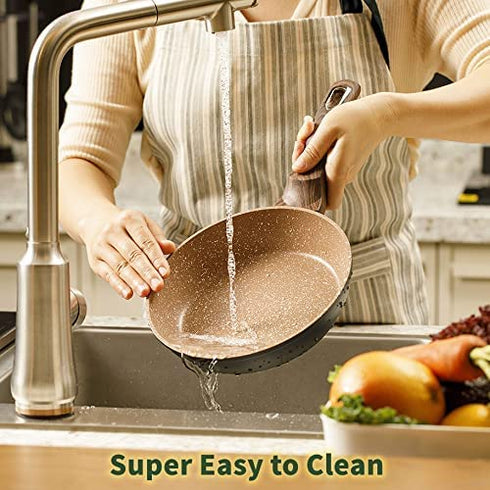 Ecowin Small Frying Pan Nonstick Skillet, Granite Coating Omelette Pan, Oven Safe Skillet Pan with Keep Cool Handle, PFOA Free, Suitable for All Stoves, 8 Inch