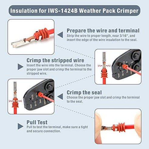 IWISS Weather Pack Sealed Connector Crimping Tool - Wire Crimper for Delphi Metri-Pack 150, 280 & Weather-Pack Terminals AWG24-14