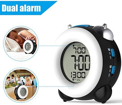 Banne Loud Alarm Clock for Heavy Sleepers with Dual Alarm Night Light Bedside Battery Powered (Black)