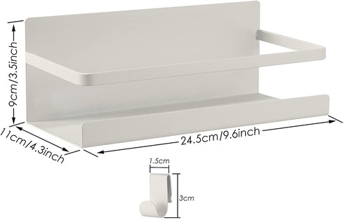 2 Pack Magnetic Spice Rack Seasoning Organizers Refrigerator Shelf W/ 4 Hooks Fridge Side Wall Mount Storage Rack Metal Jar Holder Utensils Towel Shelves Home Kitchen Organization Spice Stand -White