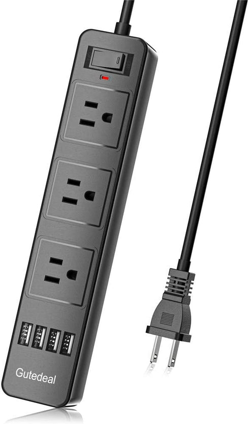2 Prong Power Strip, Surge Protector 2 Prong with 3AC Outlets and 4 USB Charging Ports, 6.6ft Long 2 Prong to 3 Prong Extension Cord for Smartphone Home Office Desktop, Black