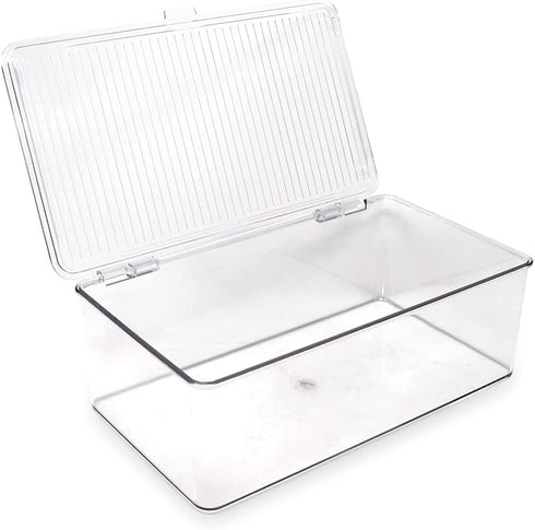 Isaac Jacobs Medium Stackable Organizer Bin (10.75? x 6.5? x 3.7?) w/ Hinged Lid, Clear Storage Box, Home, Office, School, Fridge, Bathroom, Kitchen, Pantry Container, BPA-Free, Food Safe (Medium, Clear)