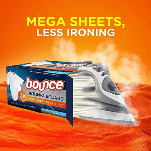 Bounce Wrinkle Guard Dryer Sheets - Outdoor Fresh - Mega Sheet - 20 Count Sheets Per Box - Pack of 2 Boxes