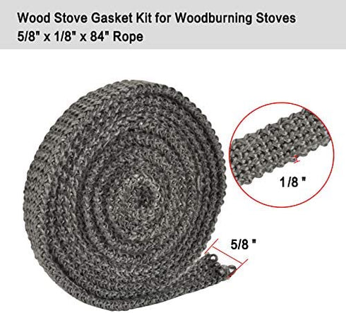 Stanbroil Graphite Impregnated Fiberglass Flat Rope Seal and High Temperature Cement Gasket Kit Replacement for Wood Stoves - 5/8" x 1/8" x 84"