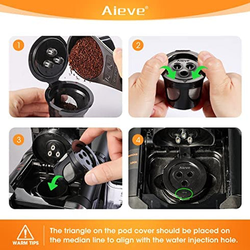 AIEVE Reusable Coffee Pods Compatible with Ninja Dual Brew Coffee Maker, 2 Pack Reusable K Pod Permanent K Cups Filters Coffee Accessories Compatible with Ninja CFP201 CFP301 CFP400 Dual Brew Pro