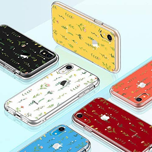 GiiKa iPhone XR Case with Screen Protector, Clear Heavy Duty Protective Case Floral Girls Women Shockproof Hard PC Back Case with Slim TPU Bumper Cover Phone Case for iPhone XR, Small Grass