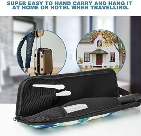Beautyflier Universal Curling Iron Cover Sleeve, Canvas Heat-Resistant Curling & Flat Iron Holder, Flat Iron Curling Wand Travel Cover Case Bag Pouch for Travel, Gym, or Home (Flower White)