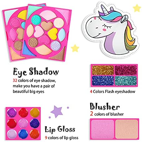 AMOSTING Kids Makeup Kits for Girls,Kids Washable Makeup Kit with Mirror,Girls Play Makeup Princess Toys for Kids,Make Up Toy Cosmetic Kit Gifts for Toddler Kids