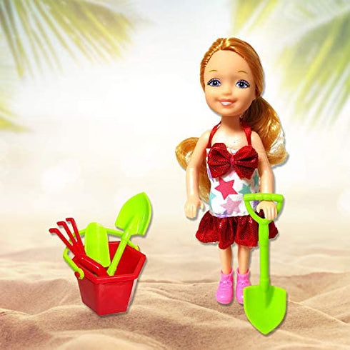 Mini Fashion Doll, 5 Inches Dress-Up Doll, with Small Accessories Aged 3+ (Beach Girl)