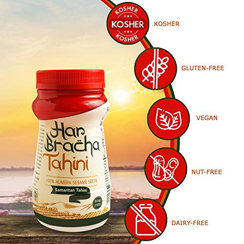 Har Bracha Tahini Paste (17.6 oz). 100% Natural, Vegan Friendly & Kosher Pure Ground Tahina Sauce. Raw Roasted Sesame Seeds for Oriental Dips, Salad Dressings & Hummus