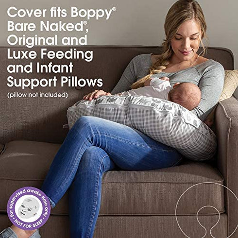 Boppy Nursing Pillow Cover - Premium , Gray Elephants Plaid, Soft, Quick-Dry Microfiber Fabric, Fits Boppy Bare Naked, Original and Luxe Breastfeeding Pillow , Awake Time Only