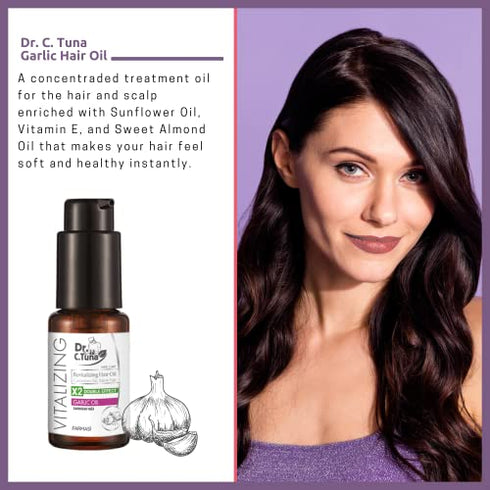 Farmasi Dr C Tuna Concentrated Garlic Oil for Hair Growth, Revitalizing Sweet Almond, Vitamin E, Sunflower, and Minerals, Nourishes Strands and Restores Silky Softness, Men and Women, 30 mL