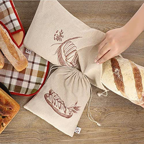 K&S Easy Shop Bread Bags for Homemade Bread Pack of 6 Linen Bread Bag for Bread, Vegetables, Fresh Bread Storage & Baguettes Storage 3 Small & 3 Large Bread Storage Bags Reusable Canvas Bags