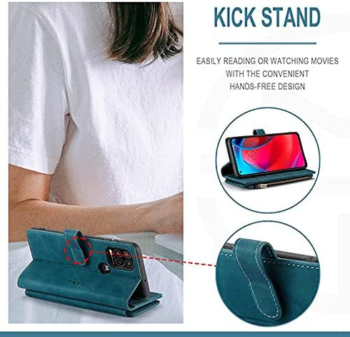 HAII Case for Moto G Stylus 5G 2021, Flip Leather Wallet Case with 10 Card Slot Holder Zipper Pocket Kickstand Magnetic Closure Shockproof Flip Folio Cover for Moto G Stylus 5G 2021 (Teal)