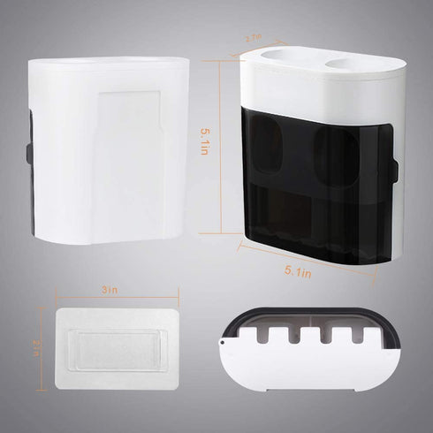QQJ Wall-Mounted Toothbrush Holder-Electric Toothbrush Holder with Two Toothpaste squeezers and Toothbrush Storage Box. Automatic Toothpaste Dispenser with dust Cover, Suitable for Bathroom (White)