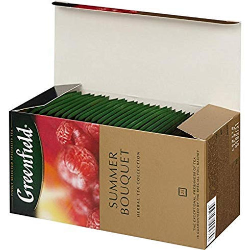 Greenfield Summer Bouquet Herbal Tea Fruit & Herbal Collection 25 Teabags The Execptional Freshness Of Tea Is Guranteed By The Special Foil Sachet