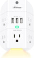 Outlet Extender with Night Light, 5-Outlet Surge Protector with 3 USB Charging Ports, 1800J Power Strip Multi Plug Outlets Wall Adapter Expander with Spaced Outlets for Home, School, Office