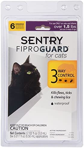 SENTRY Fiproguard for Cats, Flea and Tick Prevention for Cats (1.5 Pounds and Over), Includes 6 Month Supply of Topical Flea Treatments