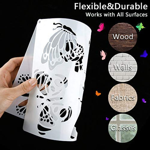 6 Pieces Butterfly Painting Stencils Dandelion Flowers Stencil Butterfly Reusable Mylar Template Stencils with Metal Open Ring for Painting on Wood Wall Home Decor DIY Crafts