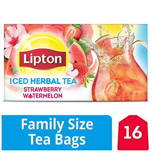 Lipton Family Herbal Iced Tea Bags, Strawberry Watermelon, 16 count