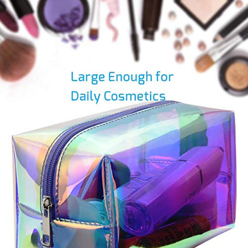 Cambond Holographic Makeup Bag, Clear Cosmetic Bag Large Iridescent Makeup Pouch Toiletry Organizer Cute Pencil Case Stationery Box, Gifts for College Girls Teens Women (Holographic Purple)