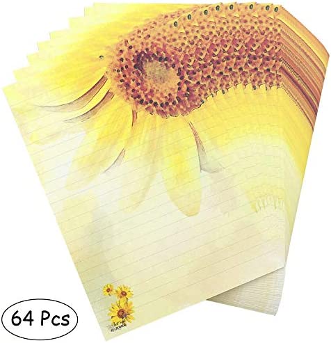 Bolbove 64 Pcs Sunflower Lovely Plant Elegant Letter Writing Stationery Paper Lined Sheets