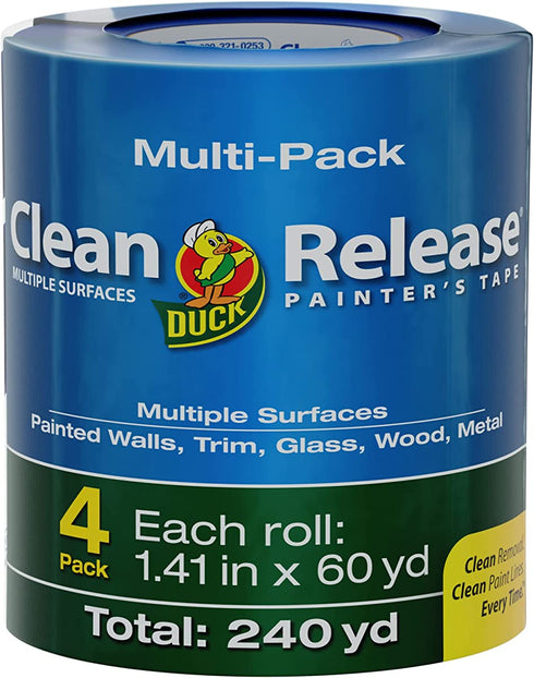 Duck Clean Release Blue Painter's Tape 1.5-Inch (1.41-Inch x 60-Yard), 4 Rolls, 240 Total Yards, 240460