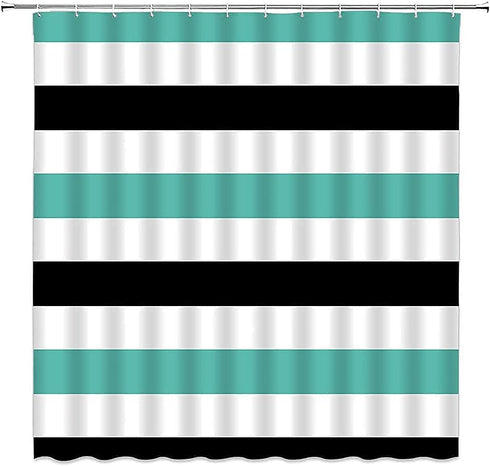 Stripe Shower Curtain Black White Striped Teal Turquoise Geometry Modern Simple Fashion Bathroom Decor Polyester Fabric with Hooks