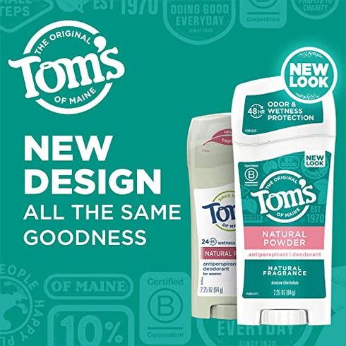 Tom's of Maine Antiperspirant Deodorant for Women, Natural Powder, 2.25 oz. 3-Pack (Packaging May Vary)